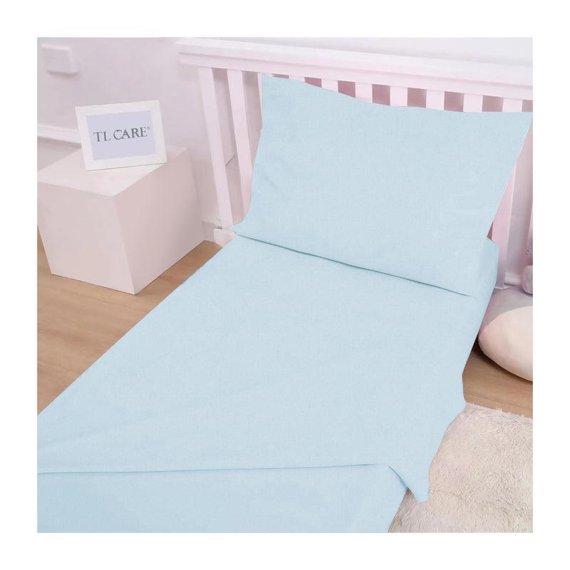 TL Care 100% Natural Cotton Jersey Knit 3-Piece Toddler Sheet Set, Blue, Soft Breathable, for Boys and Girls - Image 4